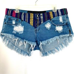 ONE TEASPOON DISTRESSED DENIM CUT-OFF SHORTS W/AZTEC SOUTHWESTERN WAISTBAND Sz30